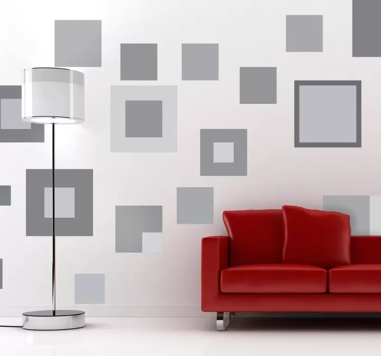 Abstract grey squares geometric wall sticker - TenStickers