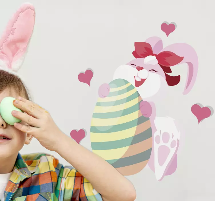 Happy bunny hugging wall sticker - TenStickers