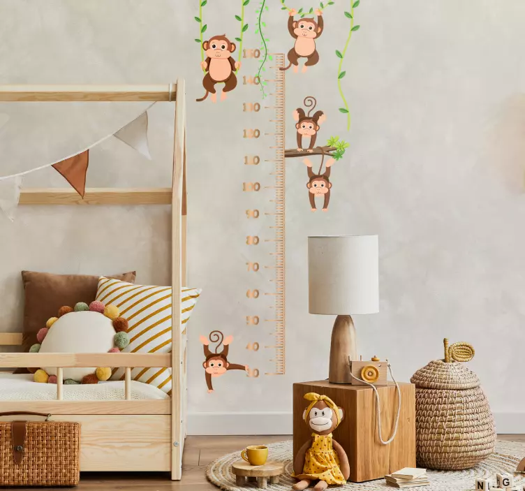 Happy monkeys height chart wall sticker - TenStickers