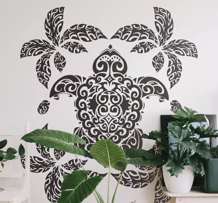 Hawaian Turtle and palm Pattern animal sticker - TenStickers