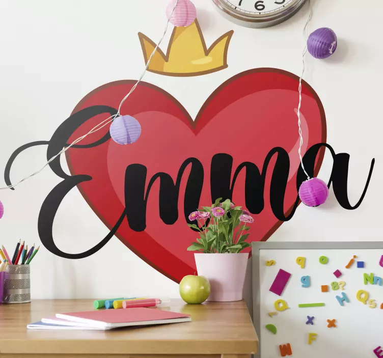 Heart Crown Name wall sticker - TenStickers