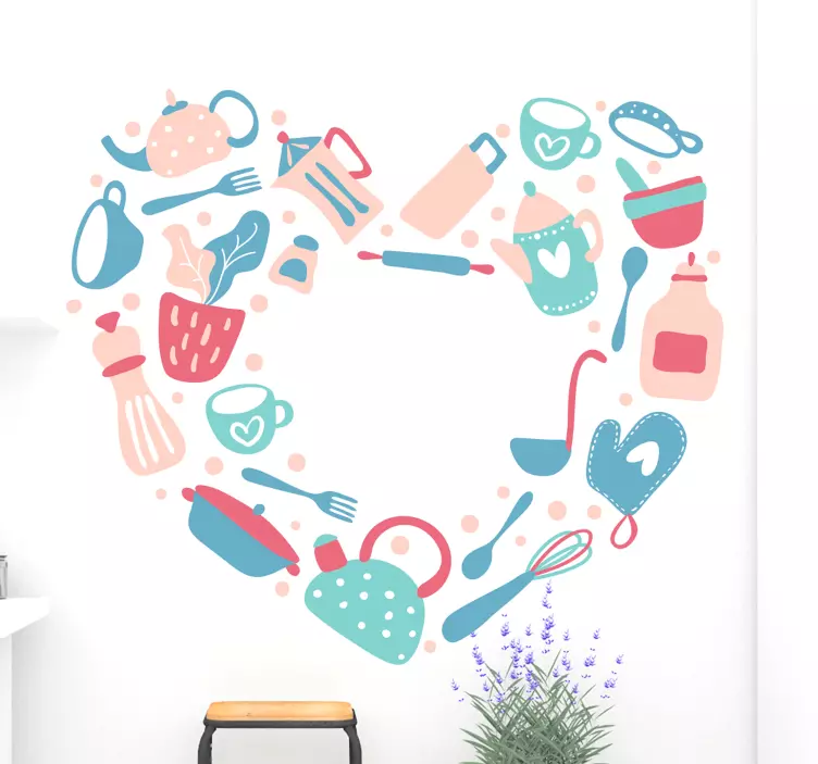 Heart Shaped Utensils cuisine wall sticker - TenStickers