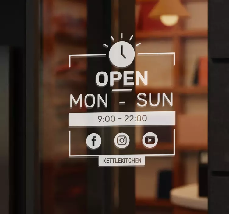 Hours and social media shop window sticker - TenStickers