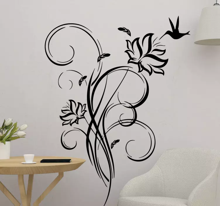 Hummingbird Floral Decal - TenStickers