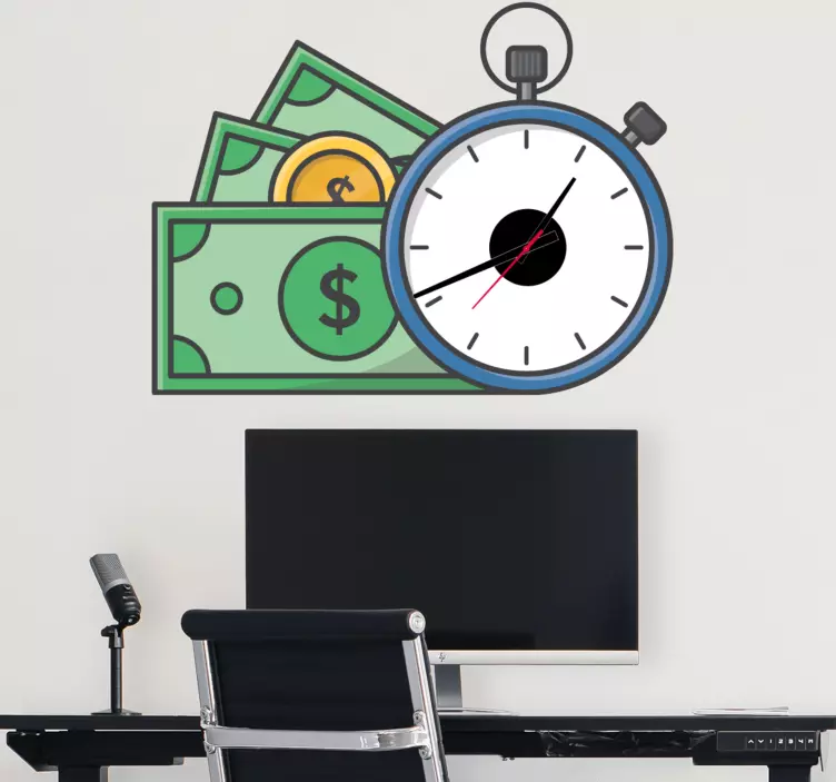 Illustration time is money wall clock decal - TenStickers