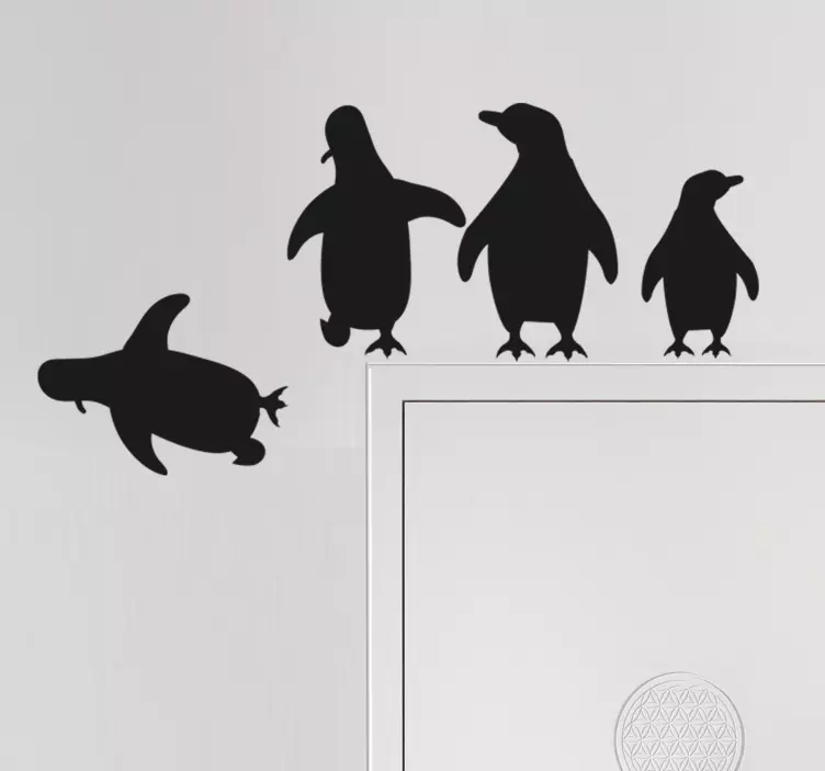 Joyful penguin clan door sticker - TenStickers