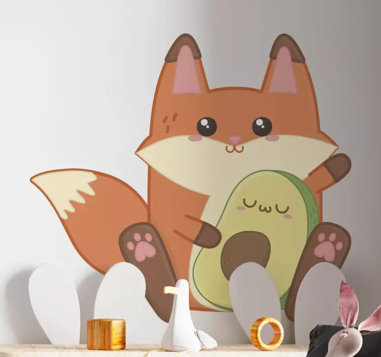 Kawaii fox with avocado illustration sticker - TenStickers