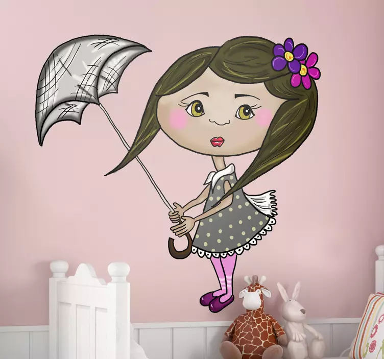 Kids Girl With Umbrella Sticker - TenStickers
