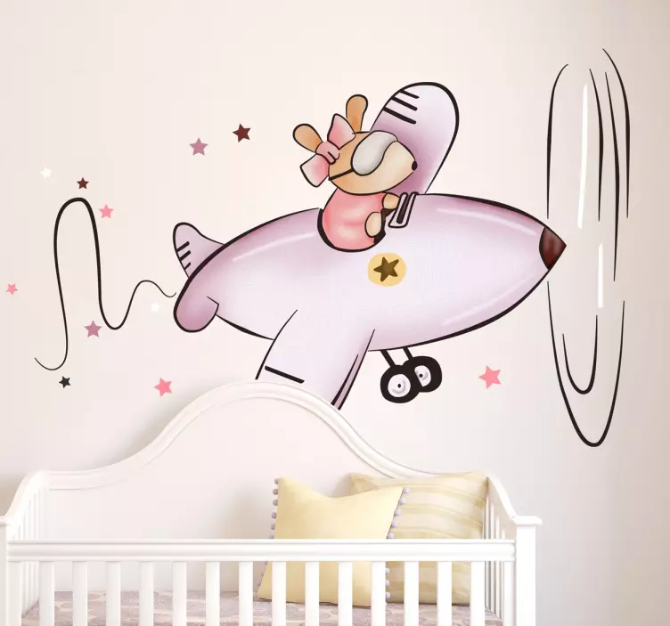 Kids Little Mouse in Plane Sticker - TenStickers