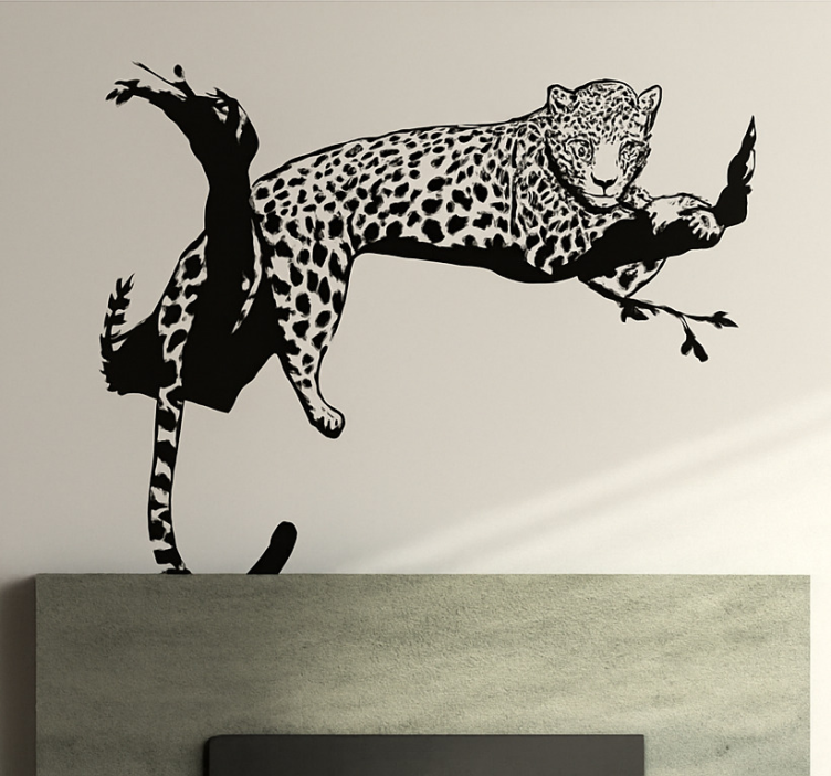 Leopard on tree living room wall sticker - TenStickers