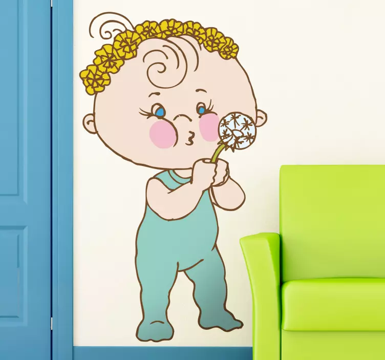 Little Boy with Dandelion Kids Sticker - TenStickers