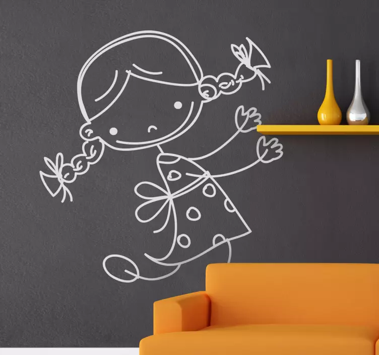 Little Girl Sketch Kids Sticker - TenStickers