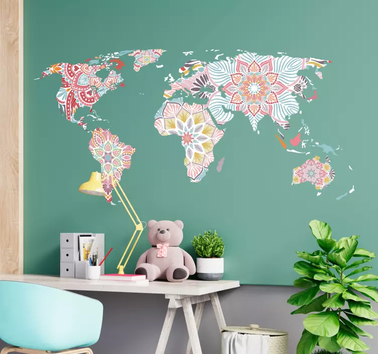 Mandala worldmap wall sticker - TenStickers