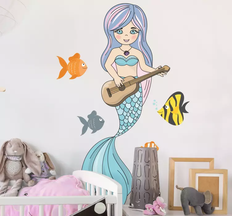 Mermaid playing guitar illustration sticker - TenStickers