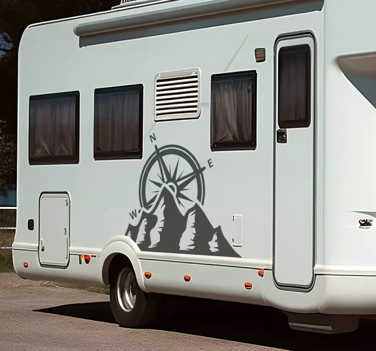 minimal compass and montains caravan decals - TenStickers