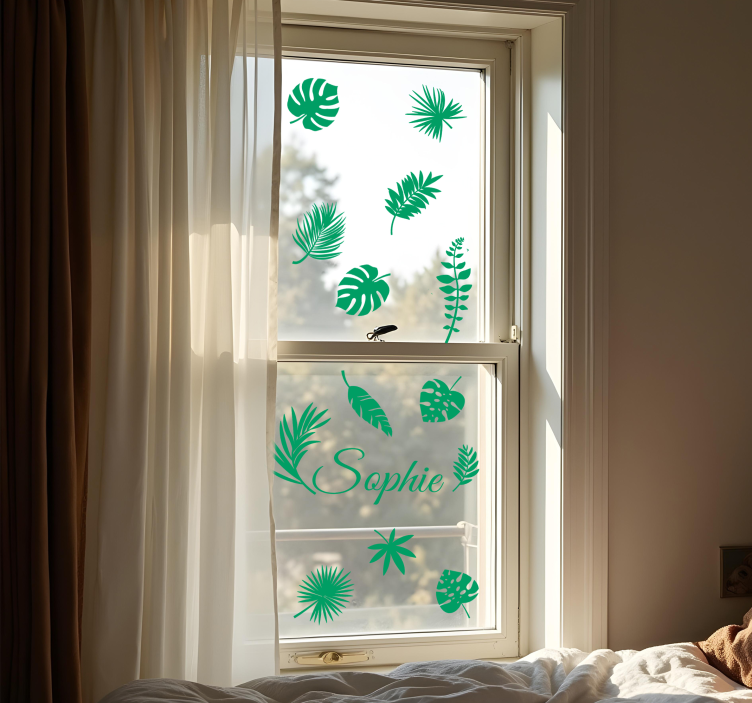 Monstera leaves with name window sticker - TenStickers