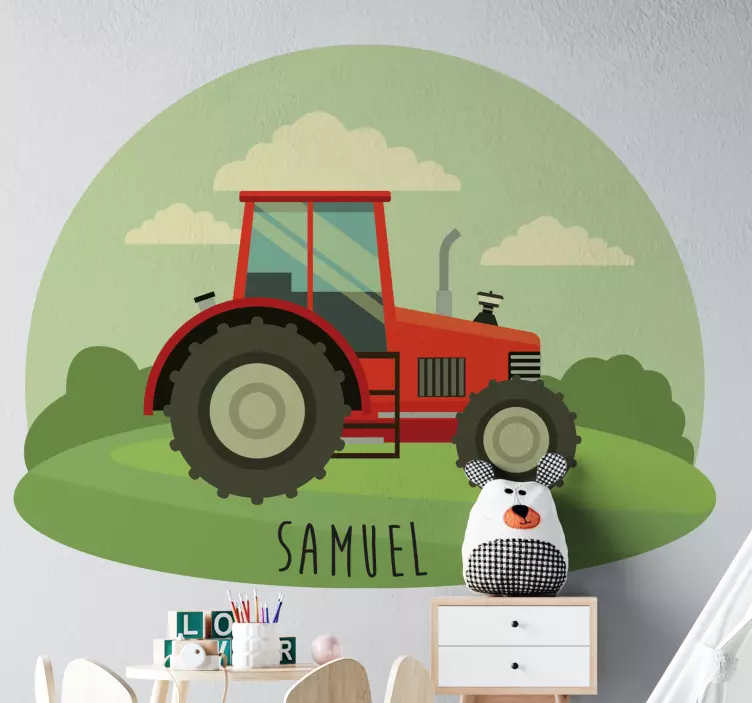 Name and little Tractor toy sticker - TenStickers