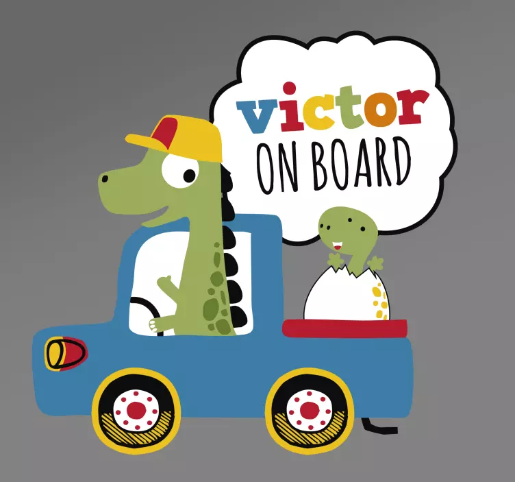 Dinosaur with boy passenger baby on board sticker - TenStickers