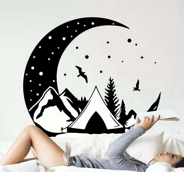 Nature wall sticker mountain moon scene - TenStickers