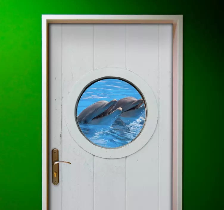 Ocean with dolphins door sticker - TenStickers