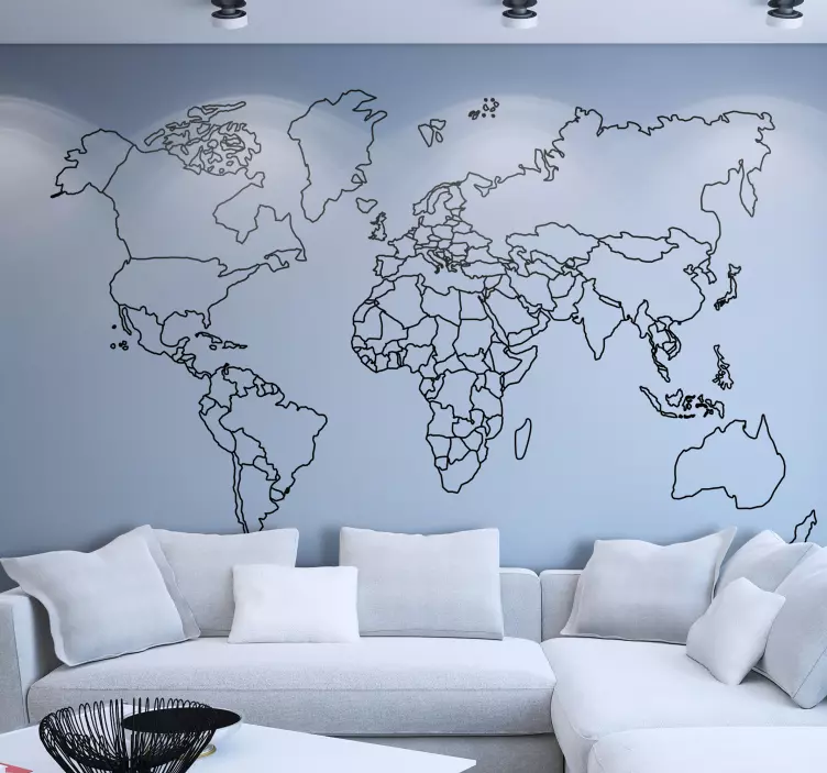 Outline World Map Wall Sticker - TenStickers