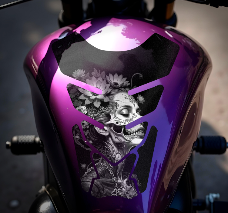 Painted Skeleton Lady motorcycle sticker - TenStickers