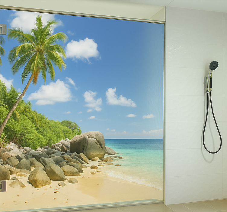 Palm trees island shower screen sticker - TenStickers