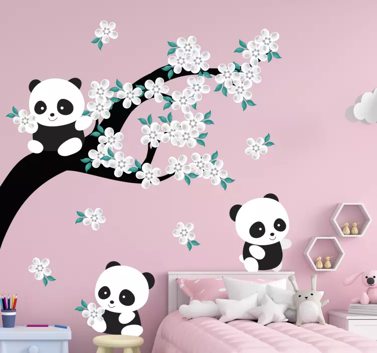 Panda blossom scene wall sticker - TenStickers