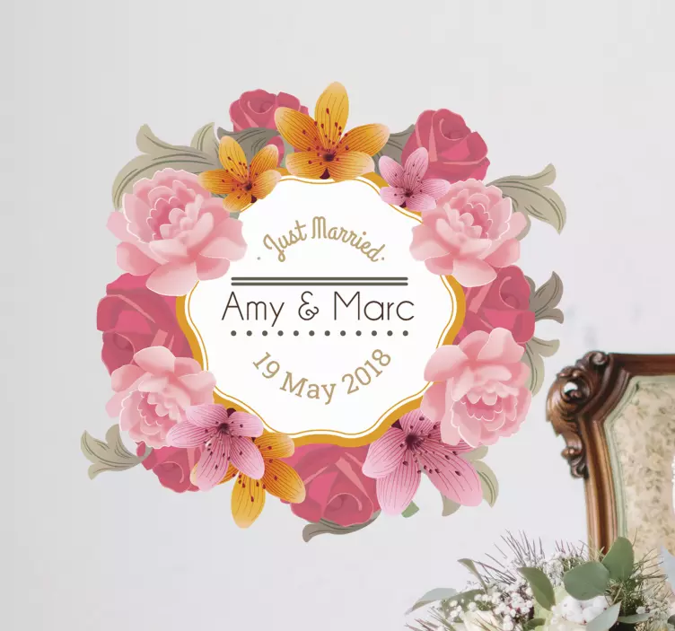 Personalised Floral Frame Wedding Sticker - TenStickers