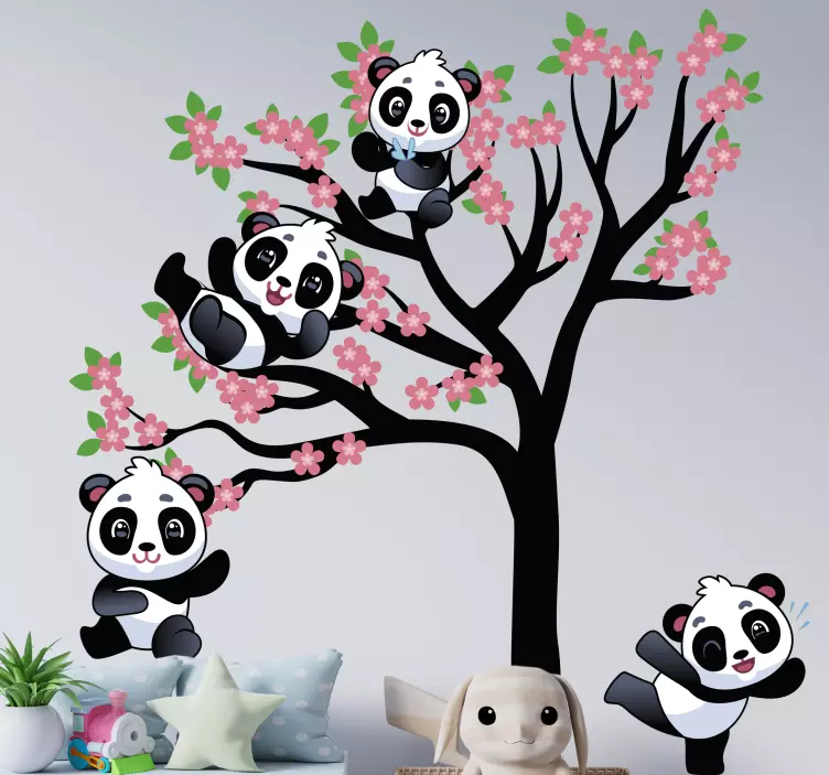 Pet wall art of playful panda characters - TenStickers