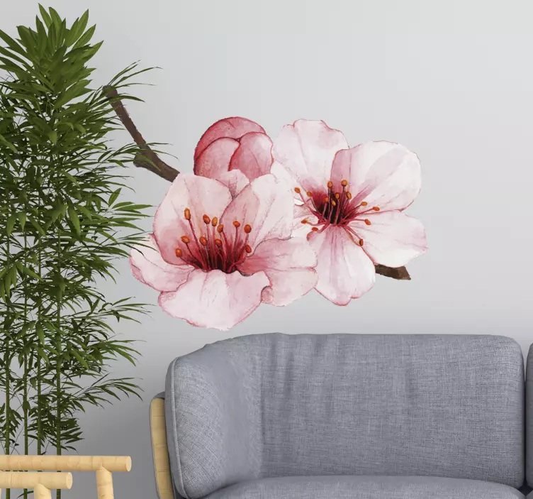 Pink flowers living room  flower wall sticker - TenStickers