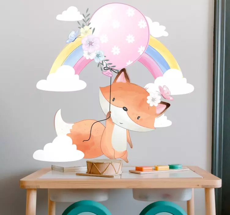 Playful Fox Balloon wall stickers for kid - TenStickers