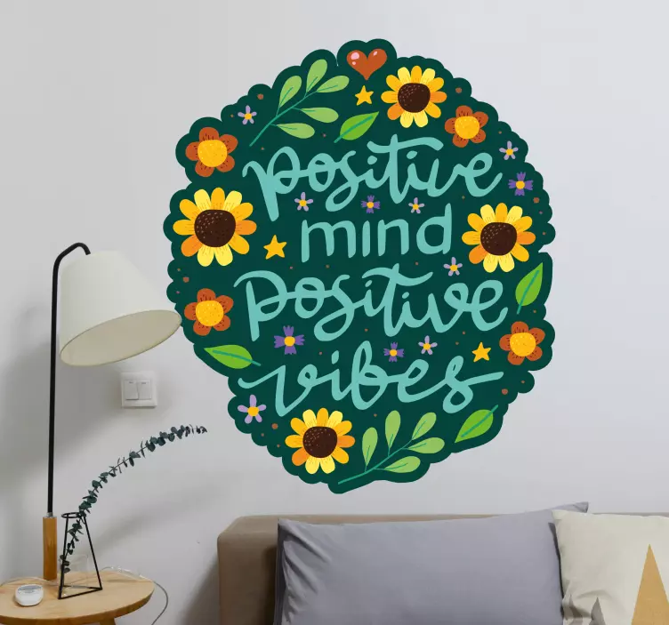 Positive Mind Positive Vibes quote sticker - TenStickers
