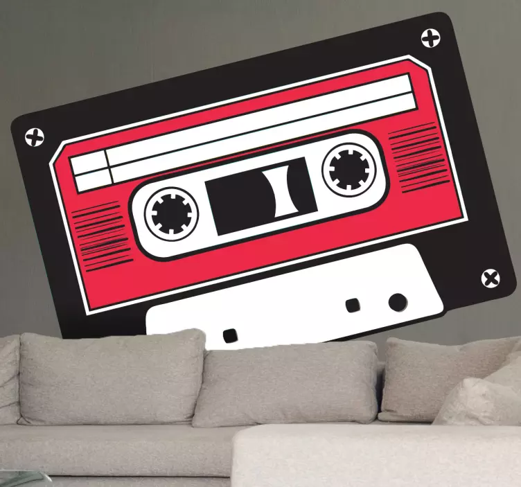 Red & Black Cassette Tape Decal - TenStickers