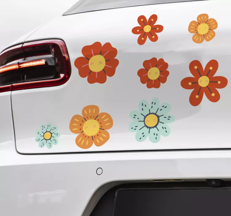 retro flowers car sticker - TenStickers