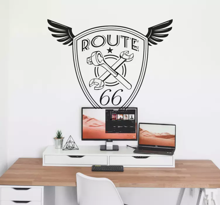 ROUTE 66 WRENCHES AND WINGS Location sticker - TenStickers