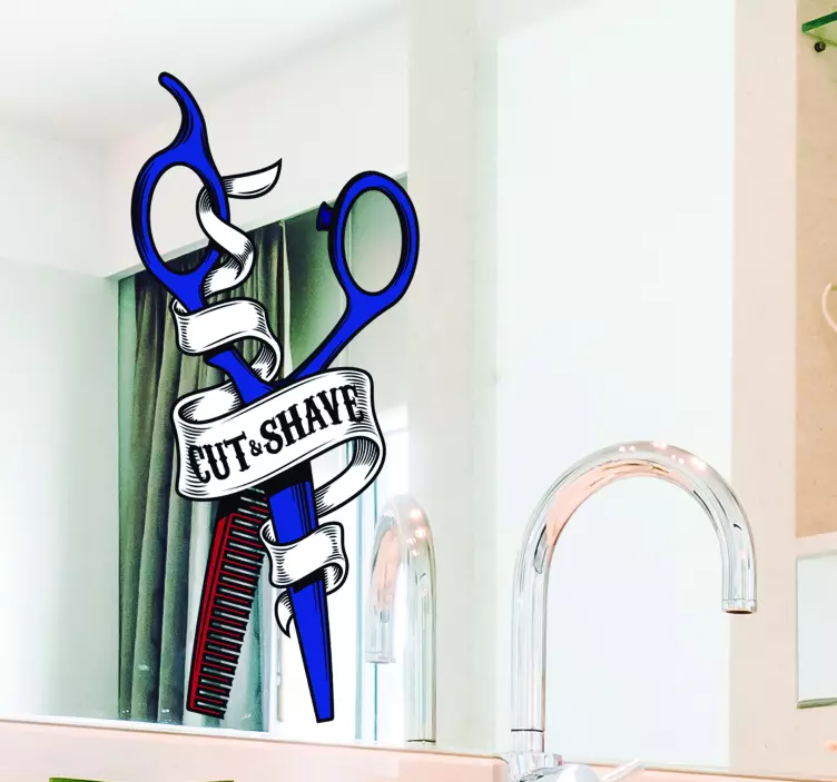 Scissors And Comb window sticker - TenStickers
