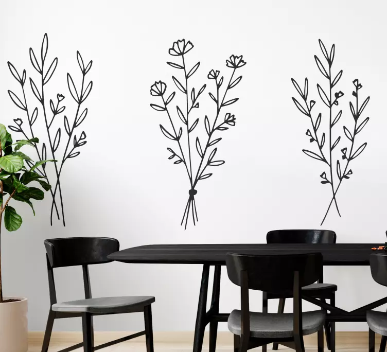 Set of dried flowers design wall sticker - TenStickers