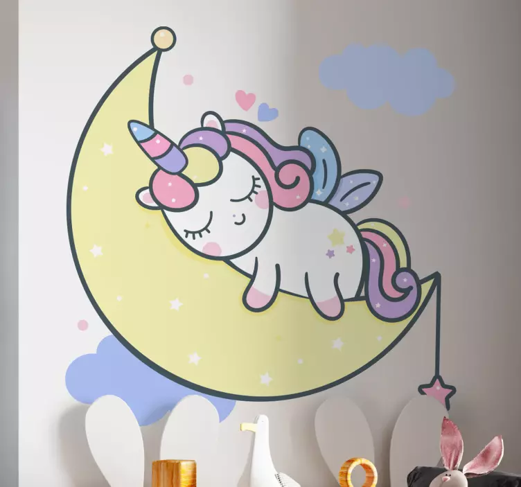 Sleepy unicorn moon wall stickers for kid - TenStickers