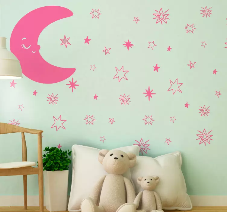 Smiling Moon Stars wall stickers for kid - TenStickers