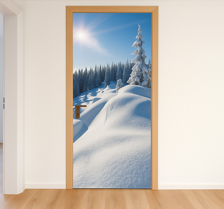 Snow mountain landscape door sticker - TenStickers