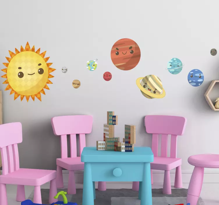 Solar system cartoon faces space wall sticker - TenStickers