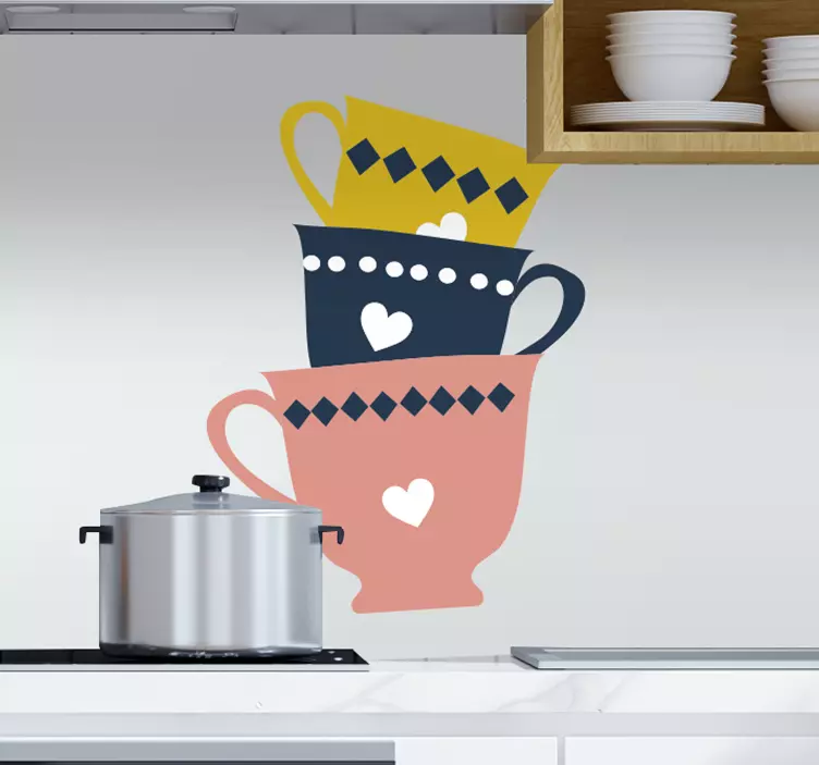 Stacked Cup Trio cuisine wall sticker - TenStickers