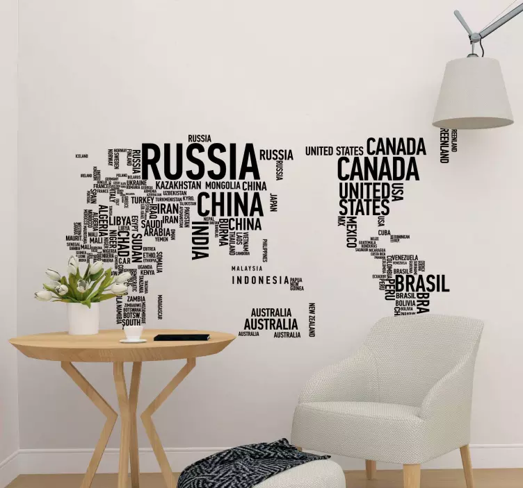 Text variety world map wall sticker - TenStickers