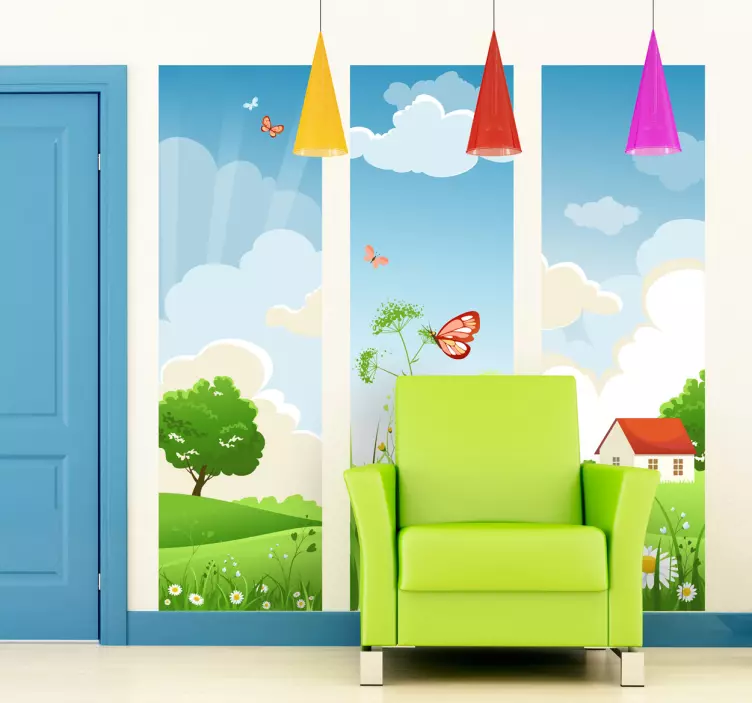 Three Panel Meadow Wall Sticker - TenStickers