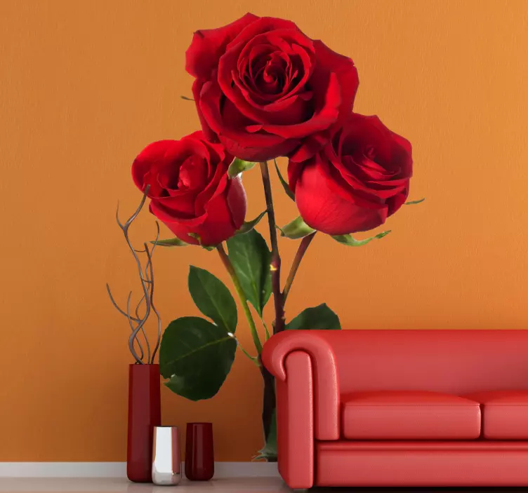 Three Red Roses Flower Wall Sticker - TenStickers