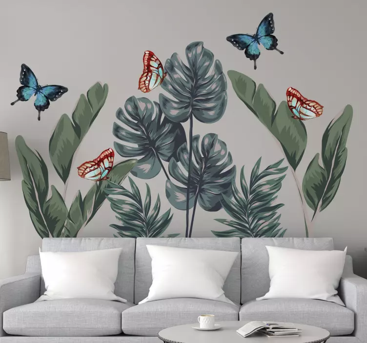 Tropical Flora Butterflies Location sticker - TenStickers