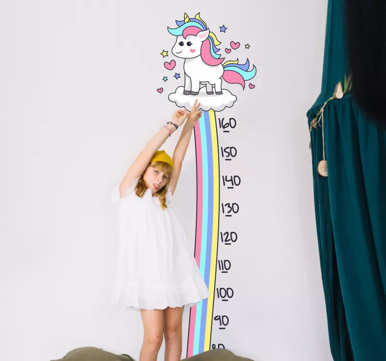 unicorn and rainbow meter height chart sticker - TenStickers