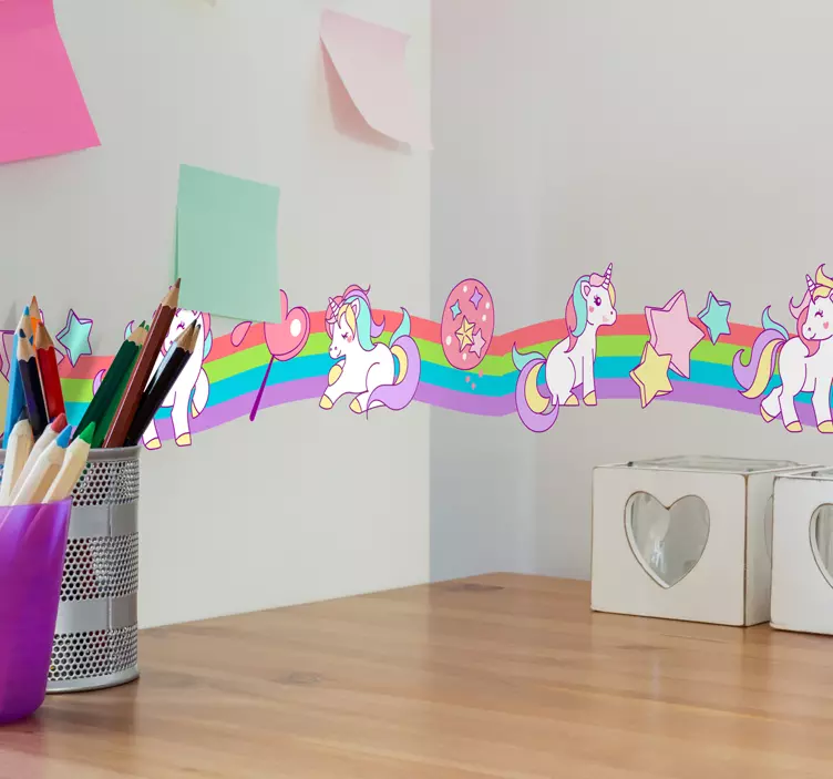 Rainbow unicorn border fairy wall sticker - TenStickers