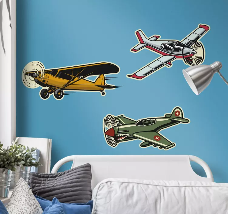 Vehicle sticker classic airplanes trio - TenStickers